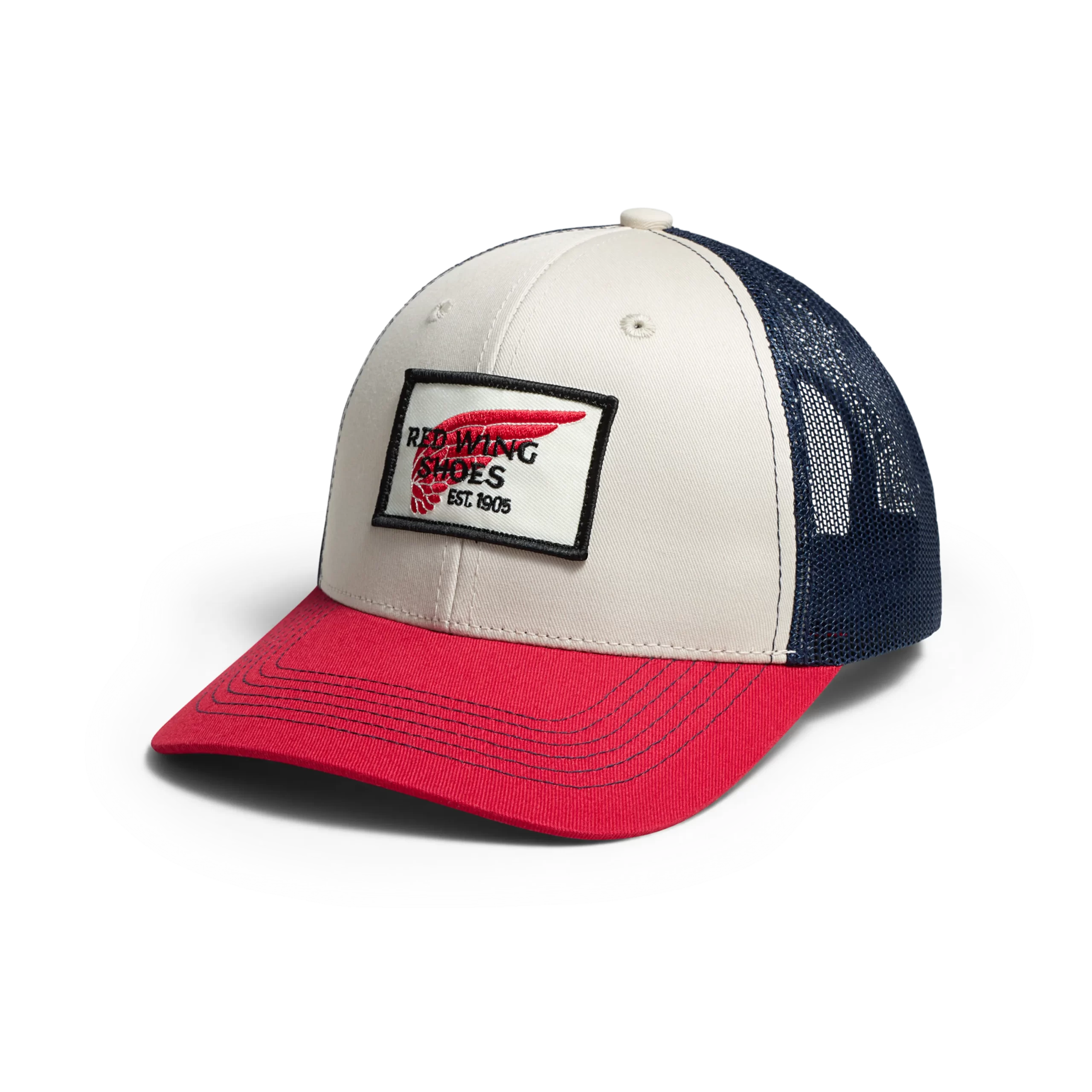 Pro Trucker Cap Unisex Ball Cap in Stone/Red/Navy